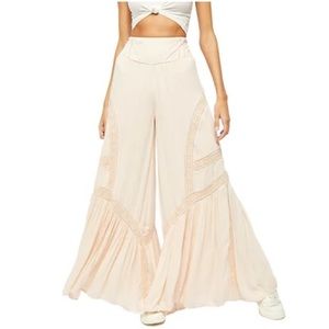 Free People Cream Lace Wide-Legged Pants
